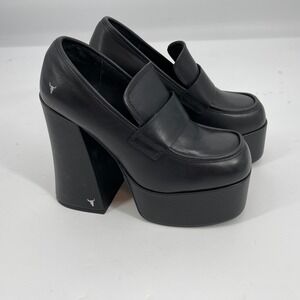 Dolls Kill Windsor Smith Platform Loafers Black Leather Heel Shoes Size 8 W/Box